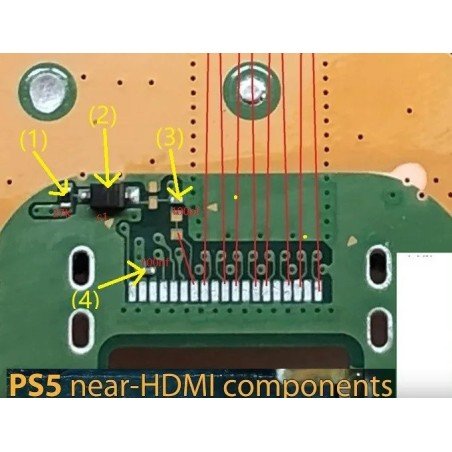 PlayStation 5 HDMI-componenten C1-diode, 27K-weerstand of condensatoren